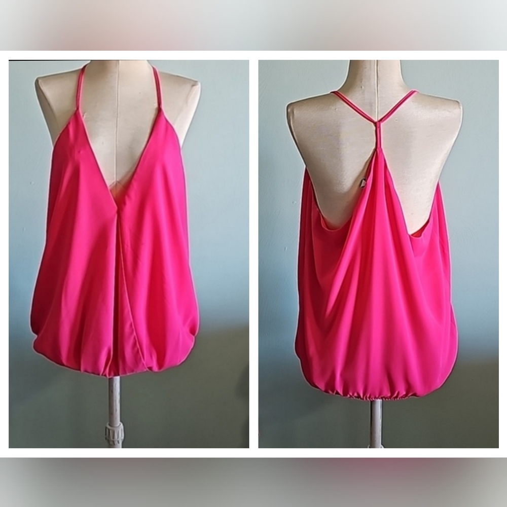 3/$25 Davi & Dani Vibrant Hot Pink Racerback Blouson Tank - Size L